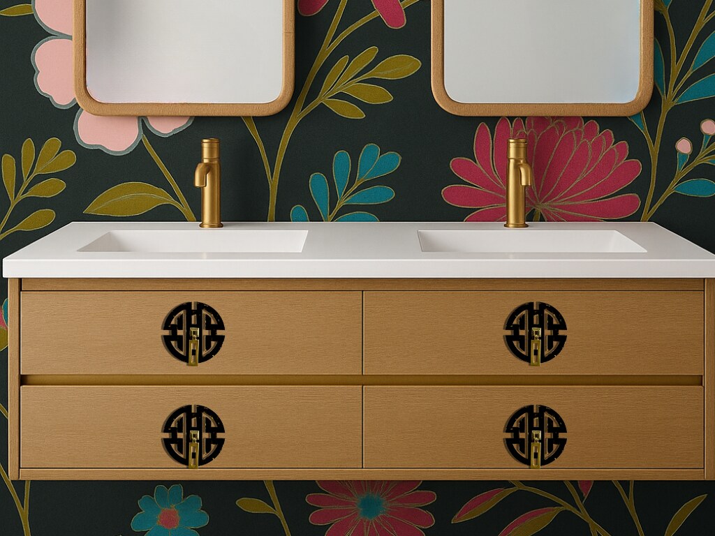 Colorful LUCiTE backplates, knobs, and tassels styled on trays